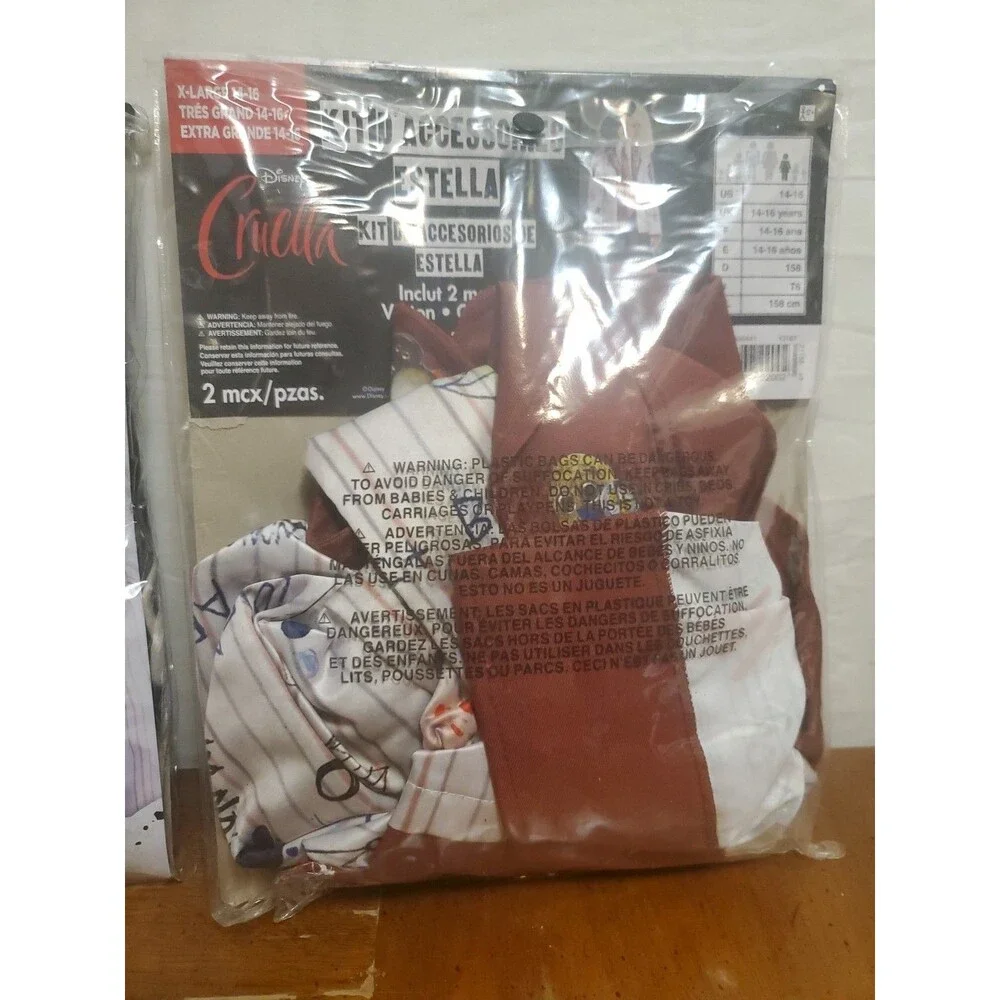 Disney Cruella Estella Girls Halloween Costume Accessory Kit Wig Size 14-16 NEW